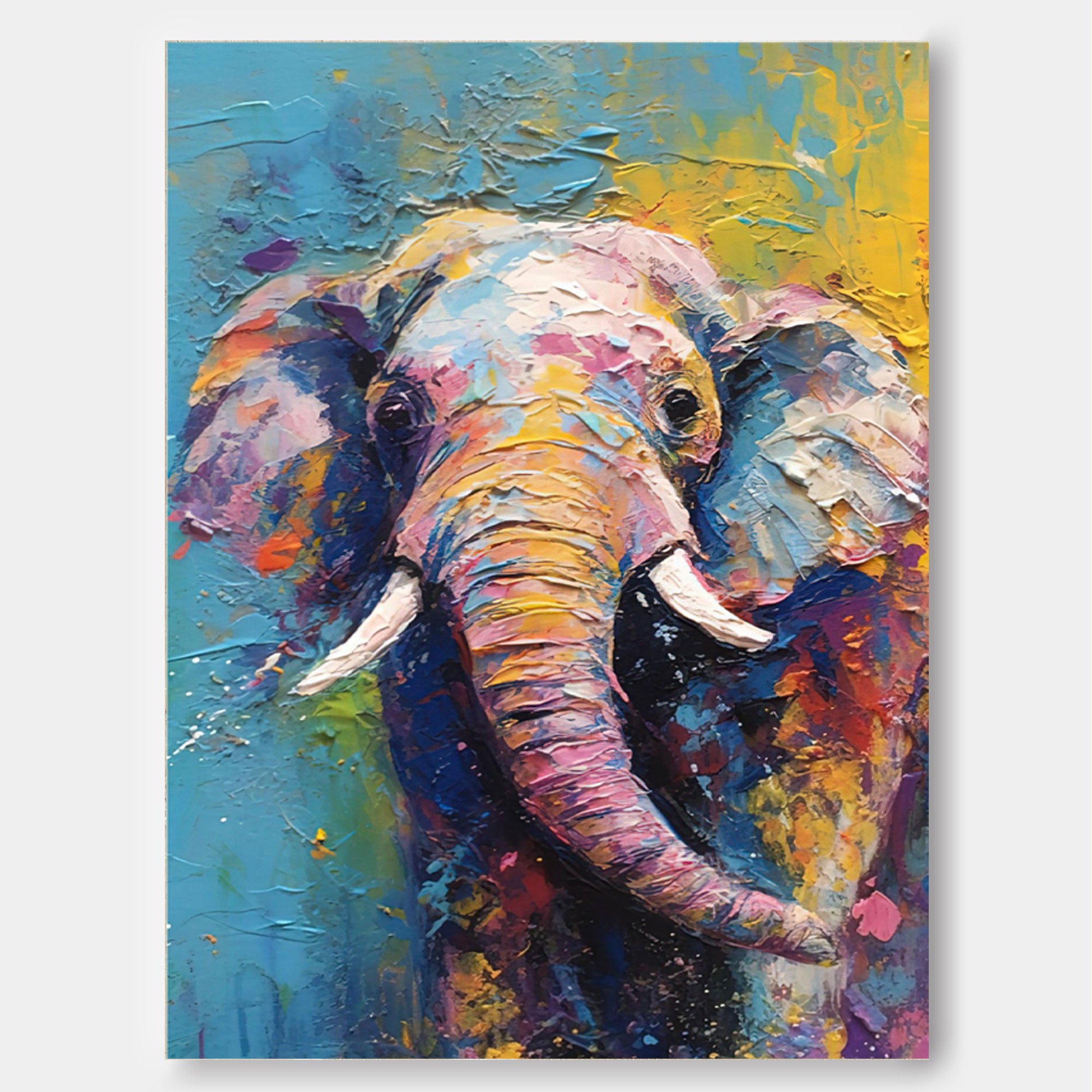 Modern Animal Oil Painting Impressionist Colorful Elephant Oil Painting Textured Canvas Wall Art Home Decor