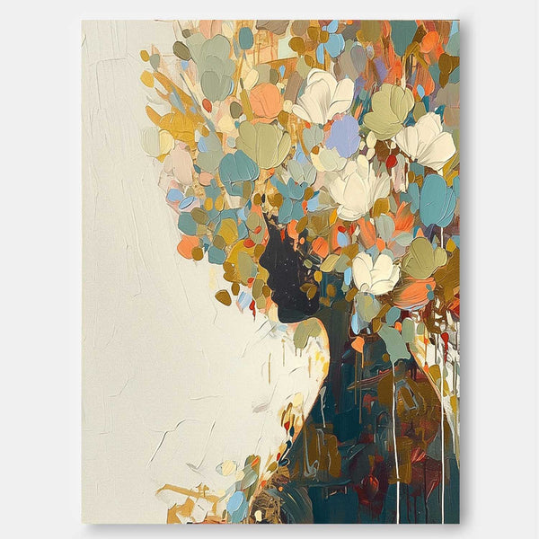 Abstract Color Flower Profile Shadow Artwork Large Portrait Painting Original Lady Wall Art For Living Room