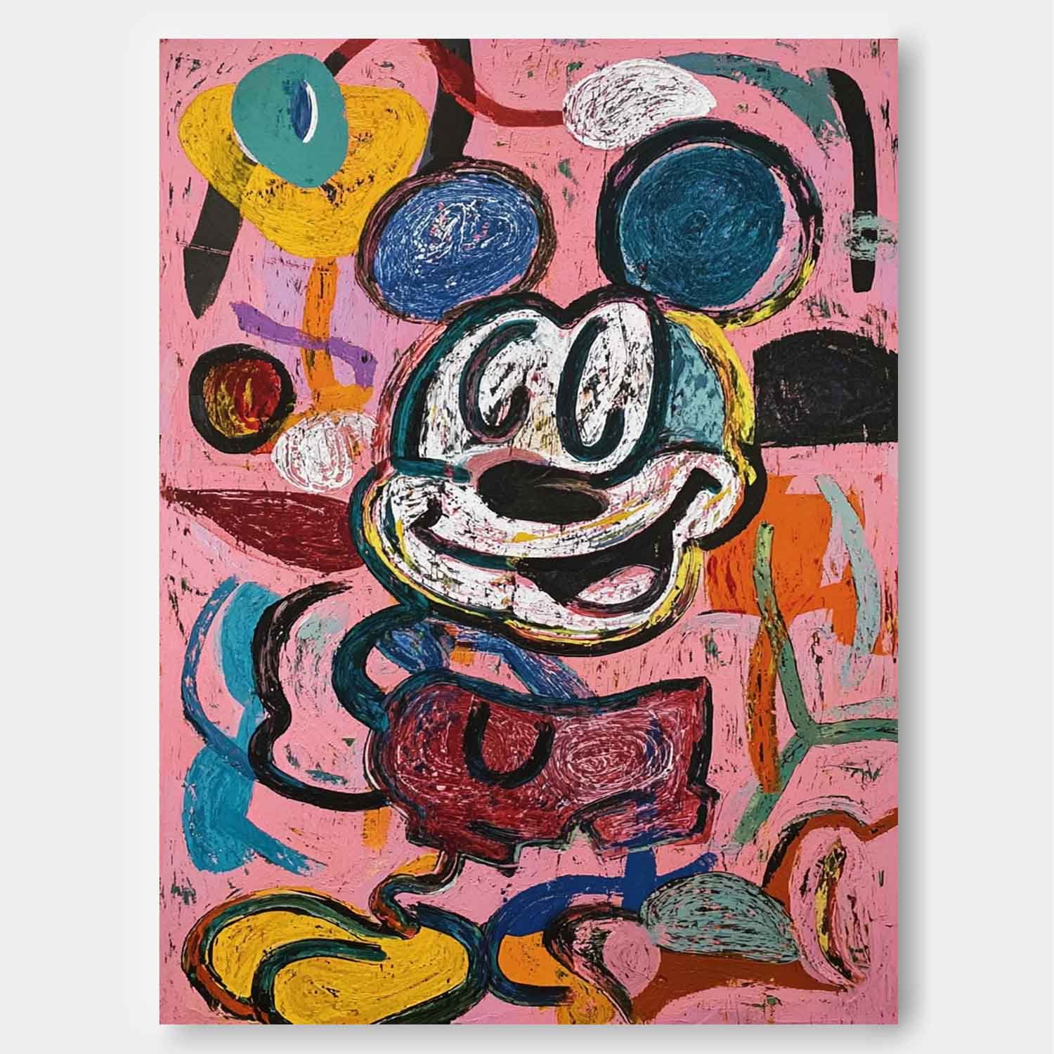 Abstract Mickey Painting Canvas Large Graffiti Cartoon Figure Wall Art Pink Original Features Artwork