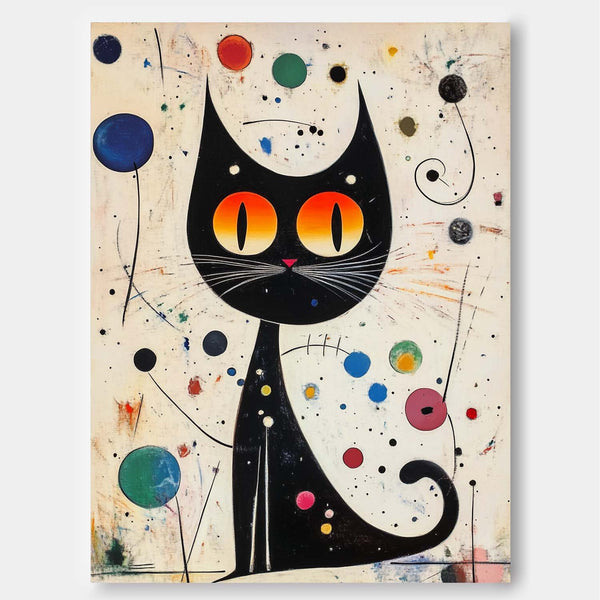 Pop Artwork Joan Miró Style Abstract Cat Acrylic Painting Colorful Modern Cat Oil Painting Home Decor