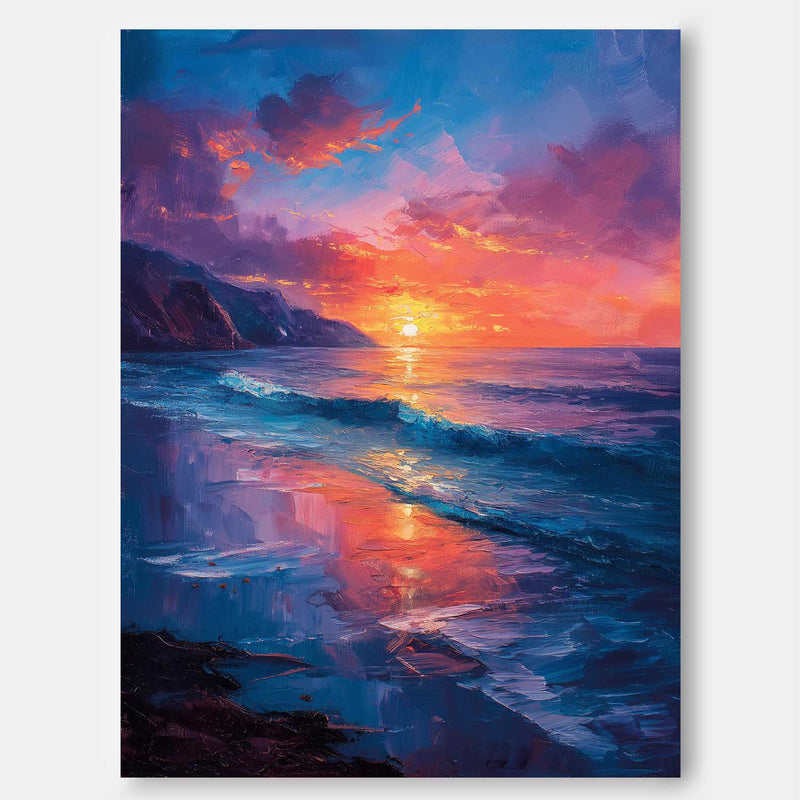 Large Sea Wall Art Original Abstract Beach Oil Painting On Canvas Texture Sunset Artwork Home Decor