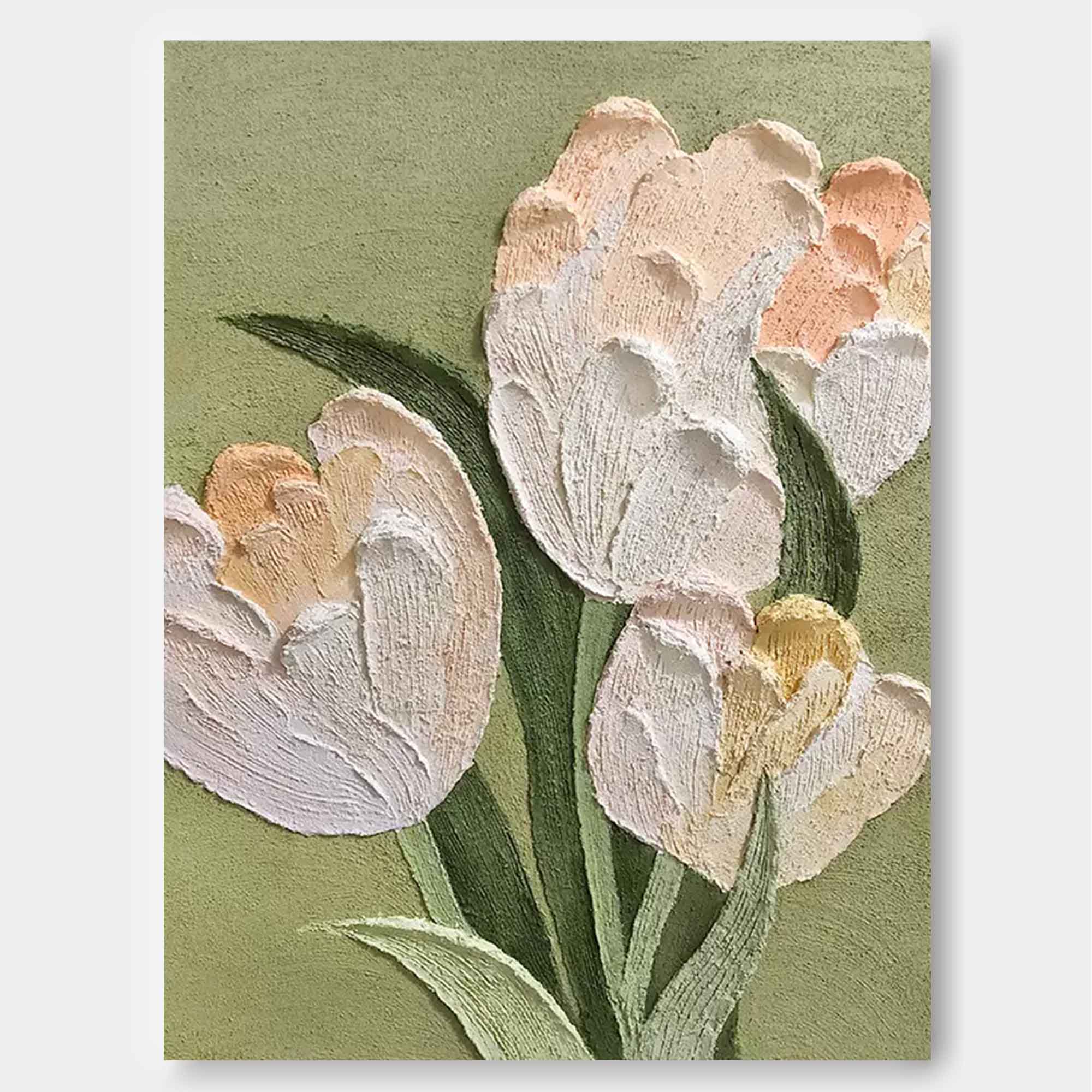 Modern Floral Oil Painting On Canvas Large Green Textured Floral Acrylic Painting Original Flower Wall Art Home Decor