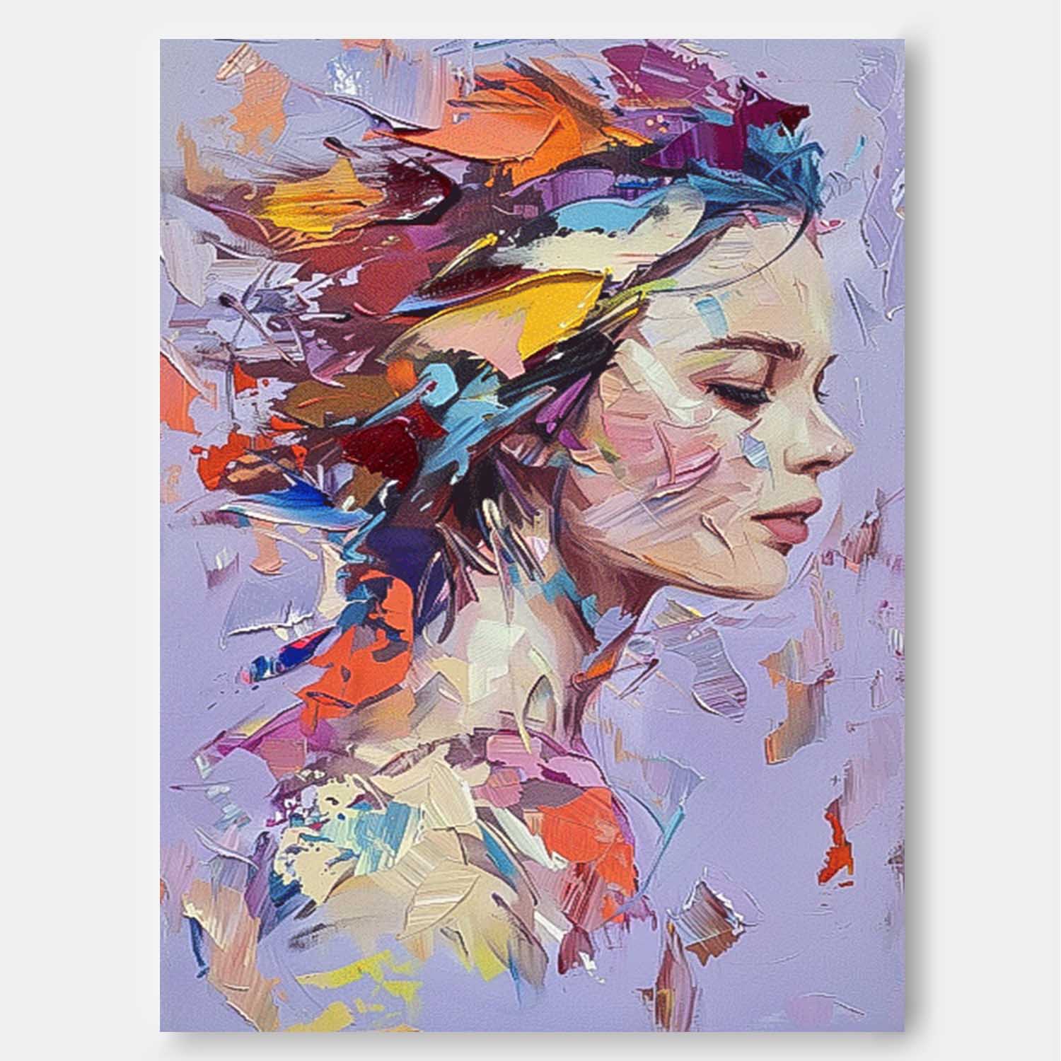 Original Wall Art Abstract beautiful Lady Painting Colorful Face Artwork Large Portrait Painting Home Decor