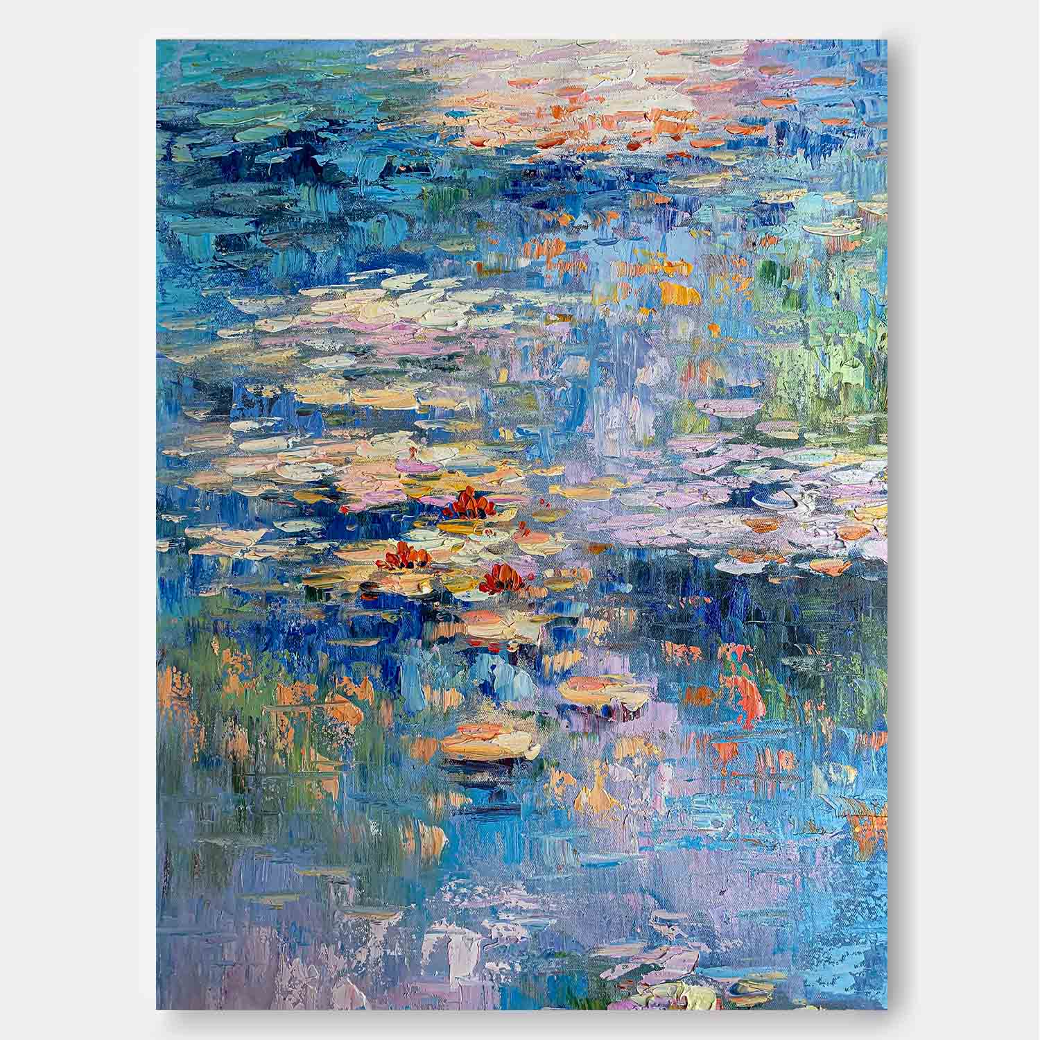 Flowers On The Lake Textured Abstract Wall Art Impressionism River Abstract Painting Framed Home Decor