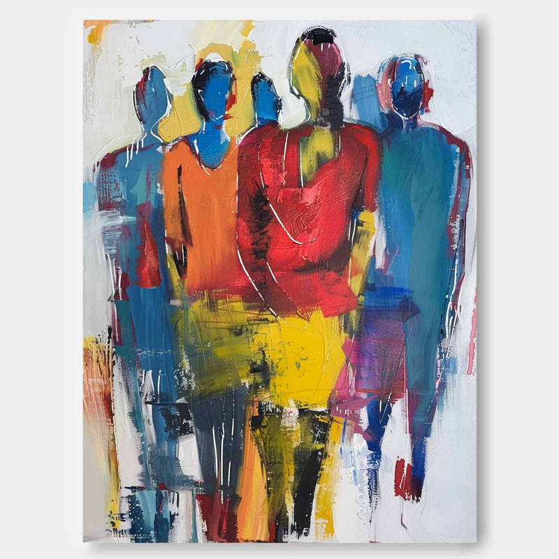 Original Colorful Abstract Wall Art Character Outline Painting Large Human Painting Framed Artwork