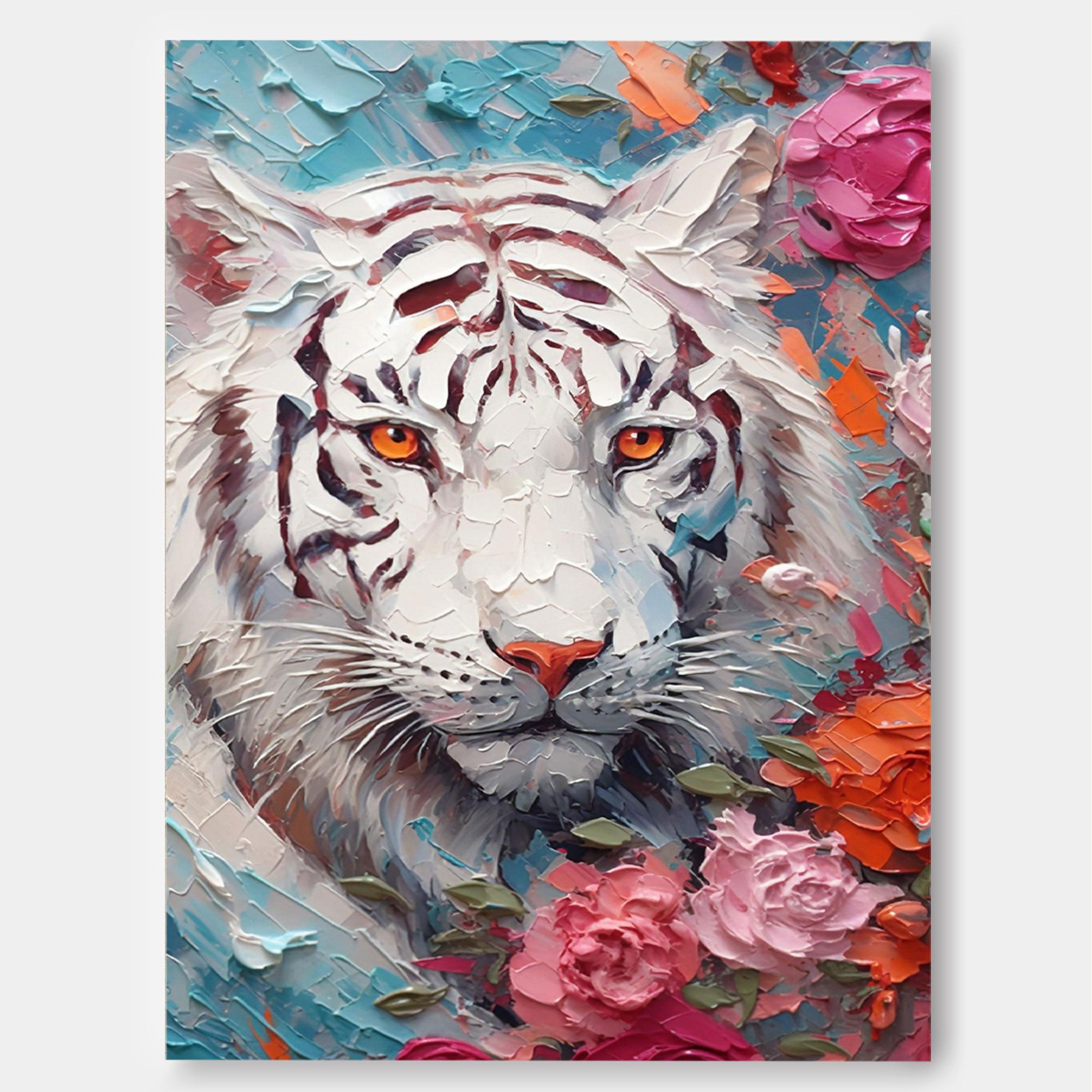 Impressionist White Tiger Canvas Oil Painting Original Tiger Canvas Wall Art Texture Modern Animal Oil Painting Living Room Decor