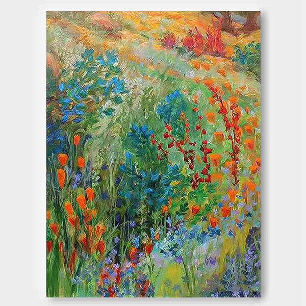 Impressionism Underbrush Wall Art Large Abstract Acrylic Painting Canvas Lush Blooms In Rich Hues For Elegant Home Decor