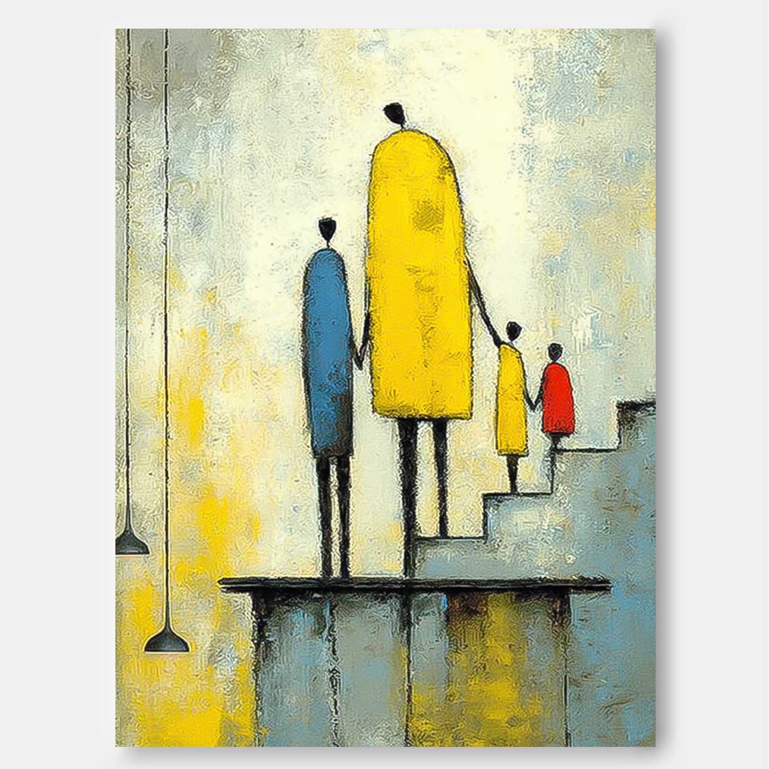 Original Neutral Background Oil Painting Minimalist Family Wall Art Modern City Silhouette Home Decor