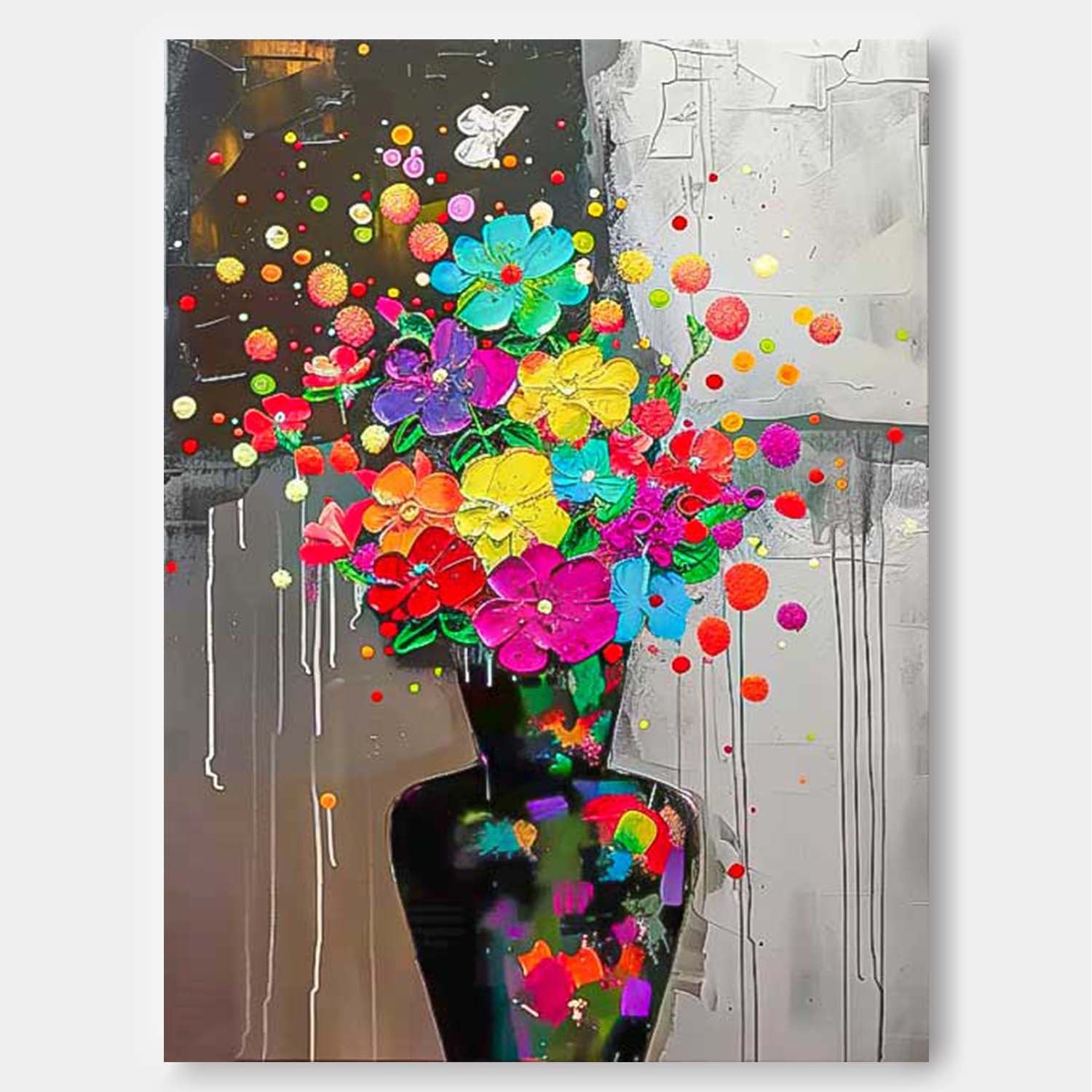 Original Modern Vase Flower Artwork Abstract Hand Painted Oil Painting On Canvas Floral Wall Art Home Decor