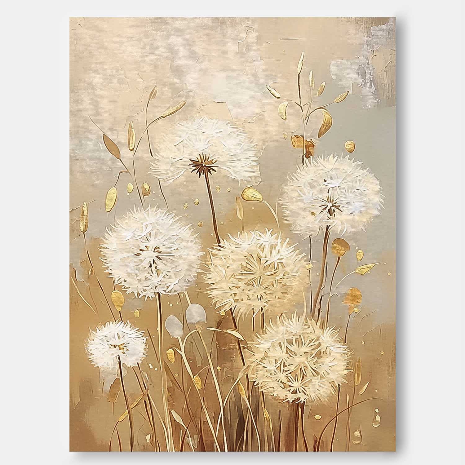 Large Original Texture Flowers Art Abstract Flower Oil Painting on Canvas Delicate Dandelion Painting Wall Decor