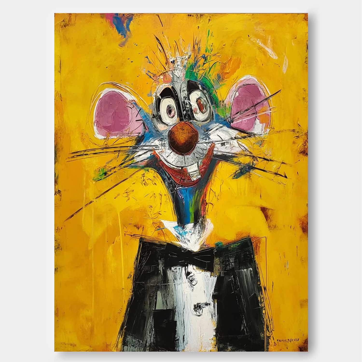 Impression Graffiti Animal Oil PaintingCute Mouse Abstract Wall Art Large Acrylic Painting Home Decor
