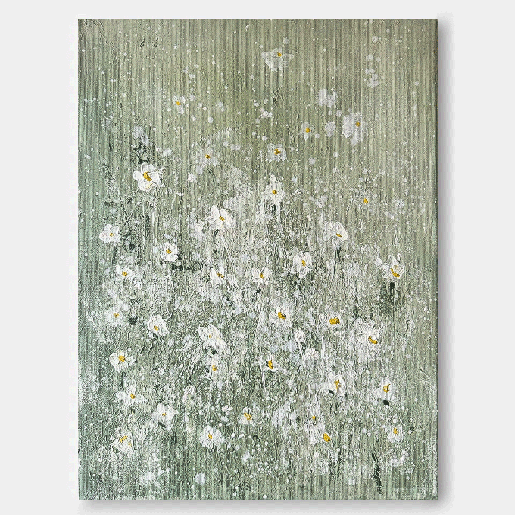 Large Abstract Small White Flower Paintings Modern  Paintings Summer Painting Framed Floral Wall Art