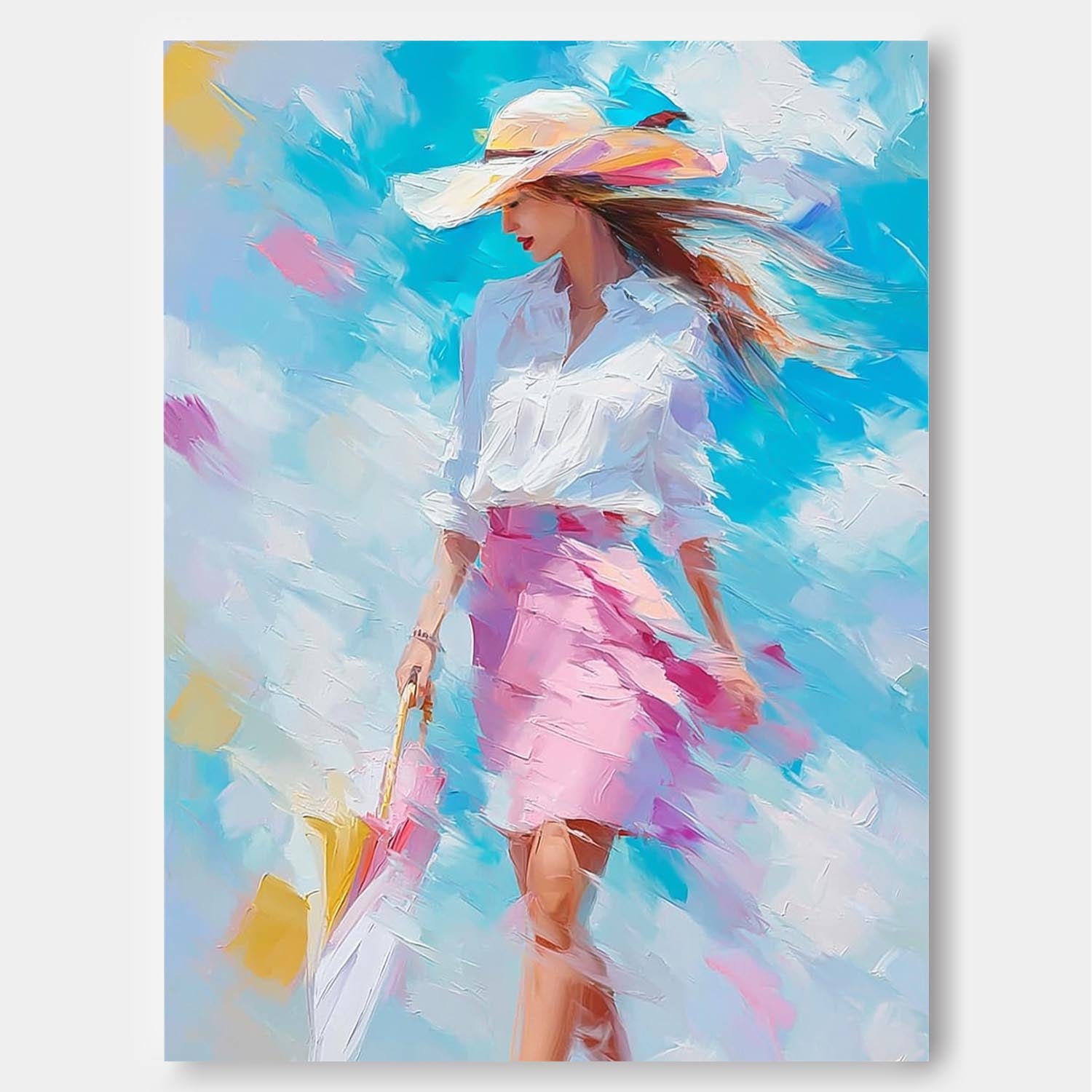 Large Vertical Fashion Wall Decor Urban Lady Style Canvas Sophisticated Gift Vibrant Urban Life Painting