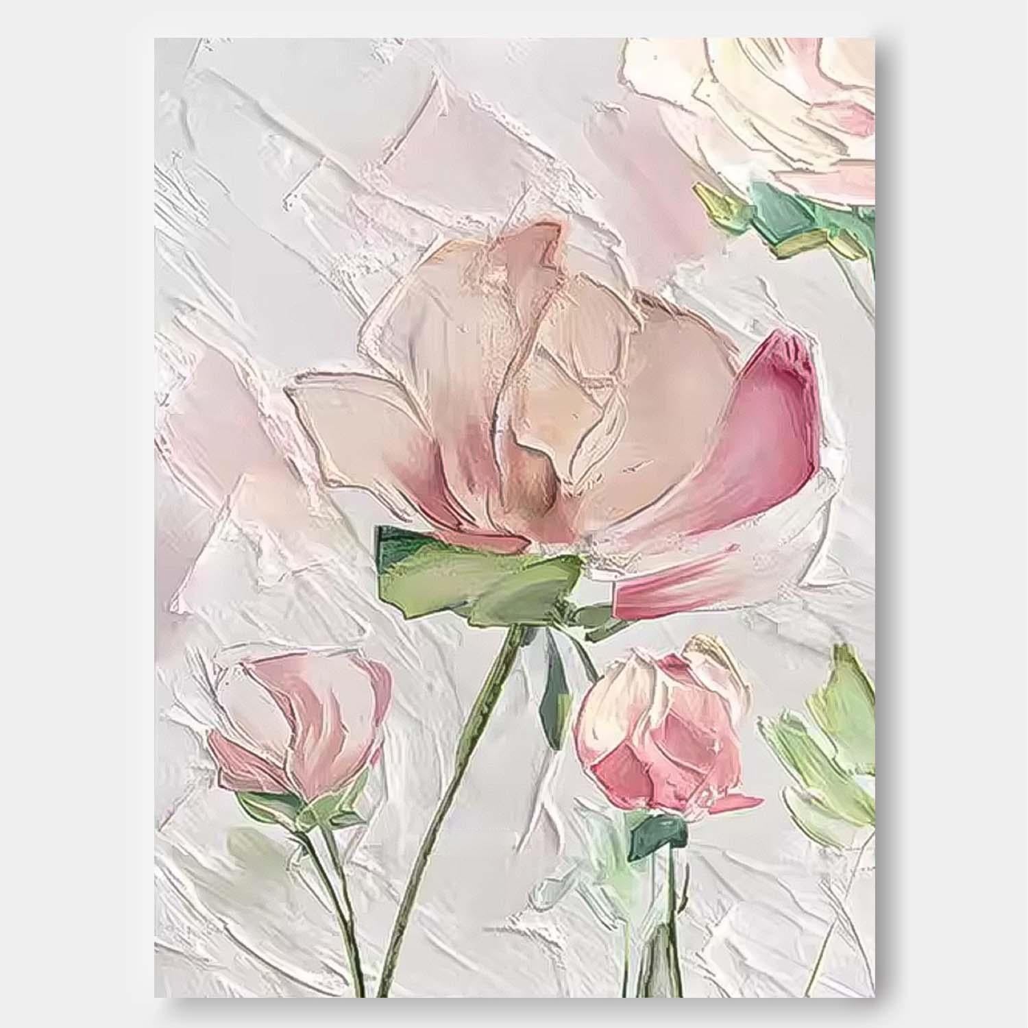 Abstract Pink Flower Oil Painting On Canvas Big Original Texture Beautiful Flowers Artwork Framed Home Decor