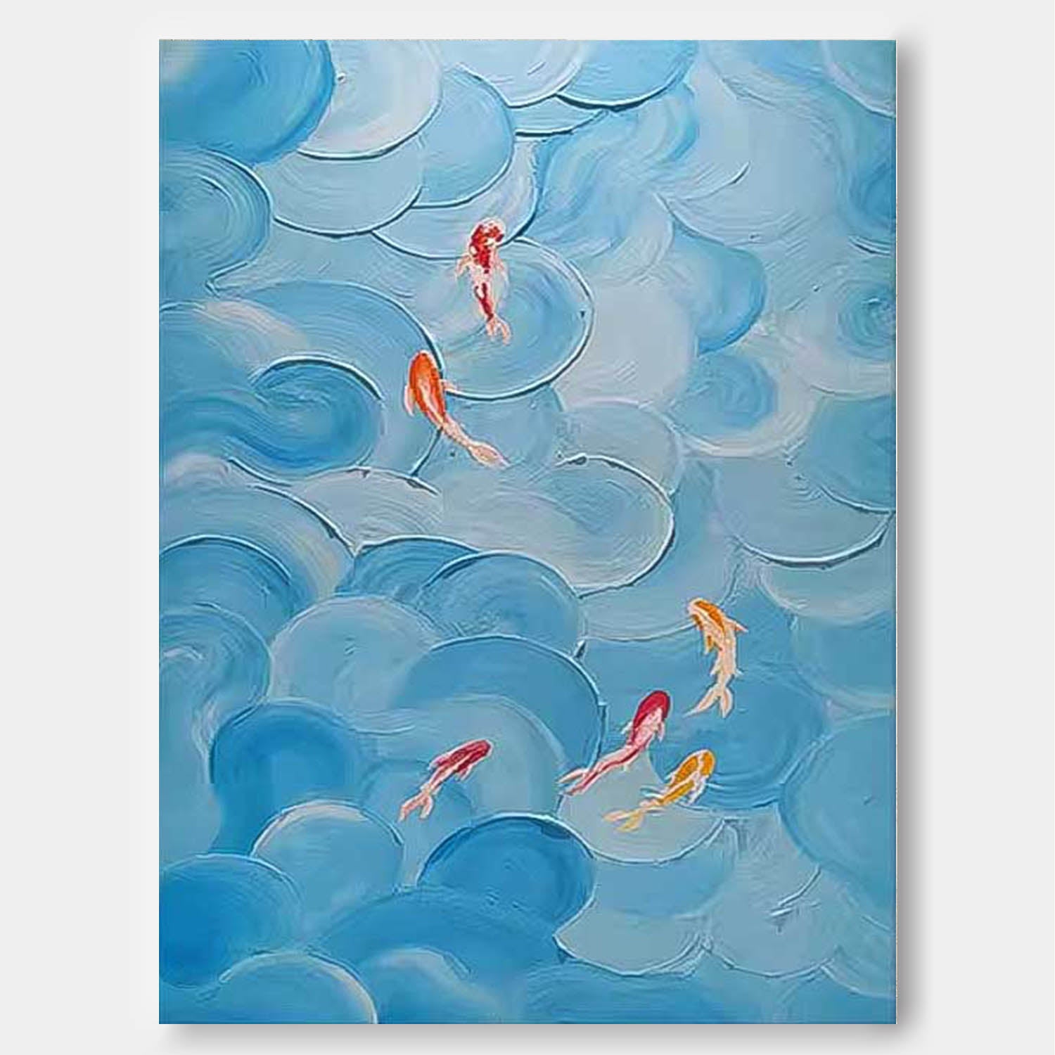 Warm Blue Large Contemporary Koi Acrylic Painting On Canvas Abstract Goldfish Oil Painting Original Artwork Decor