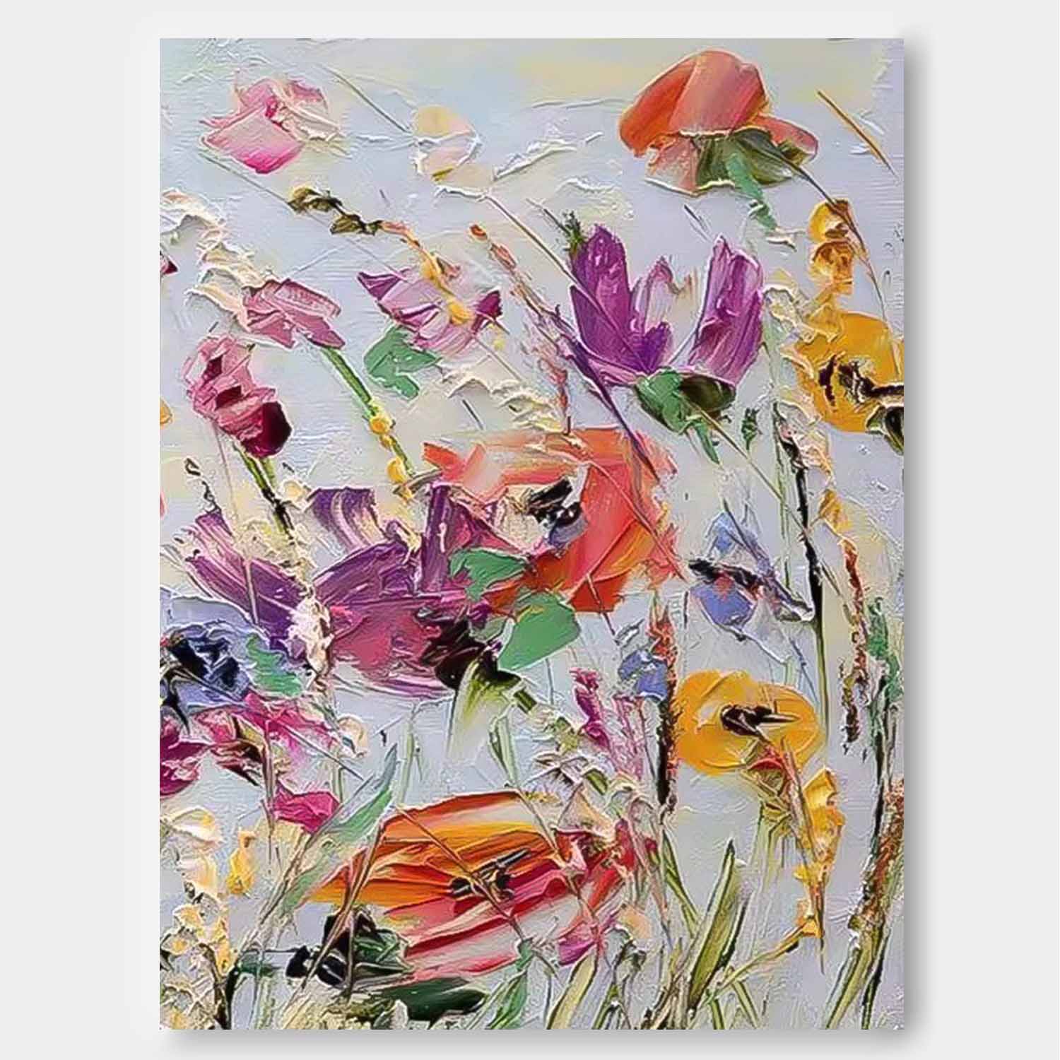 Colorful Floral Abstract Acrylic Knife Painting On Canvas Contemporary Flower Wall Art Boho Art