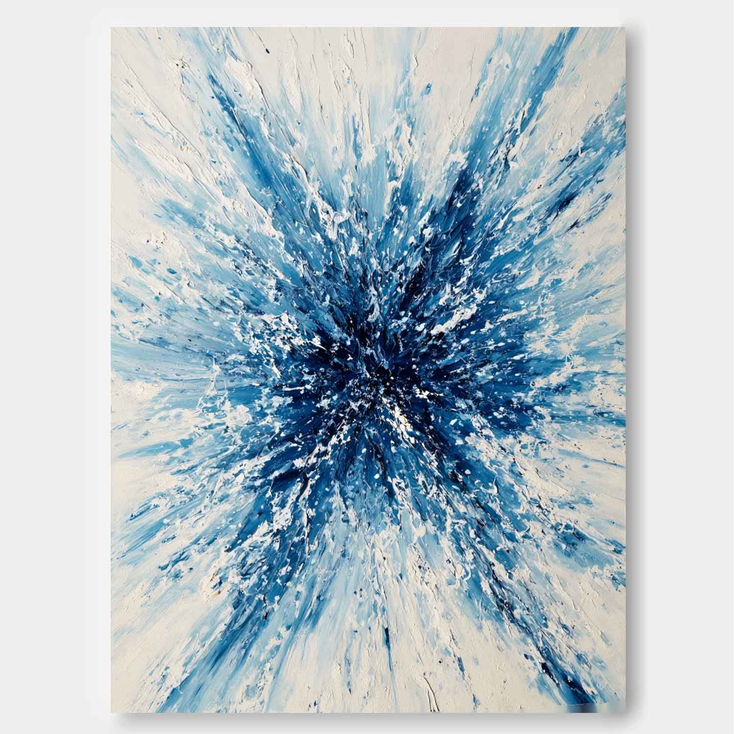 Abstract Blue White Explosion Texture Modern Wall Art Original Abstract Painting Large Artwork Home Decor