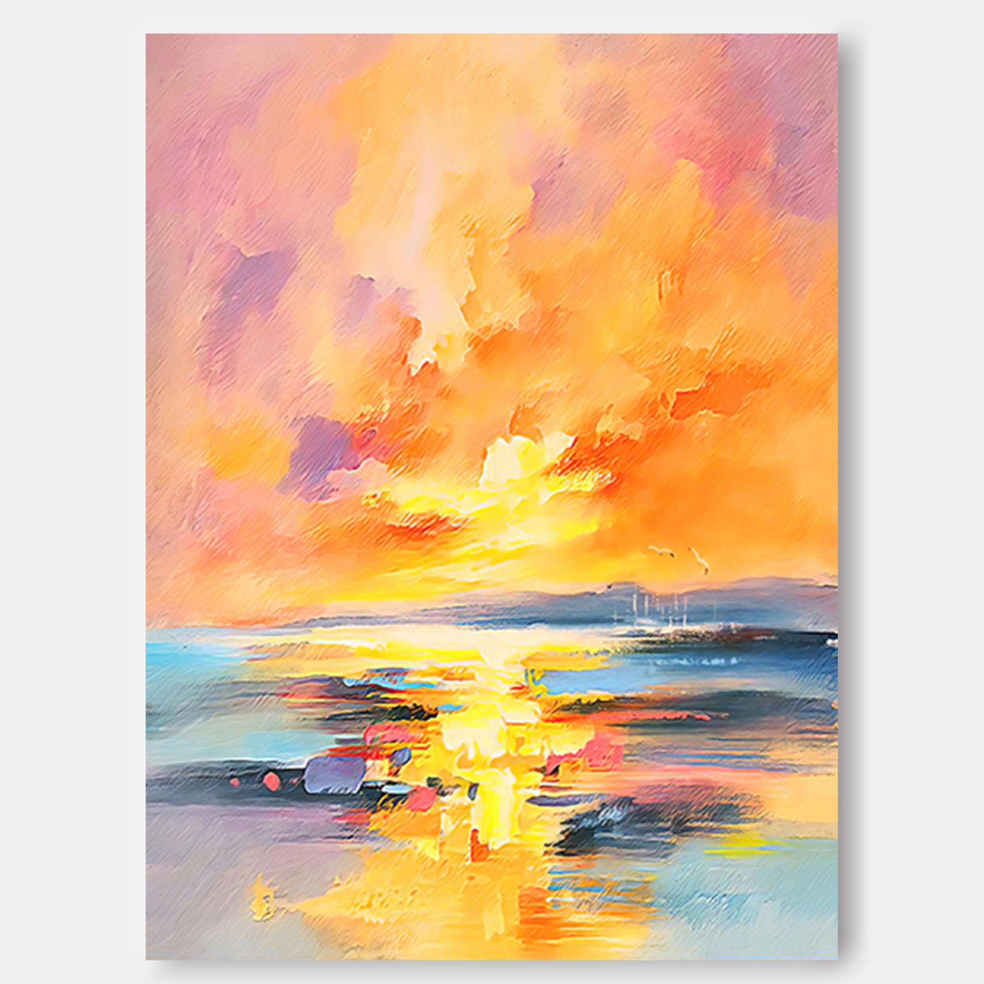 Large Sunset Painting Canvas Abstract Modern Wall Art Sunset Acrylic Painting Living Room