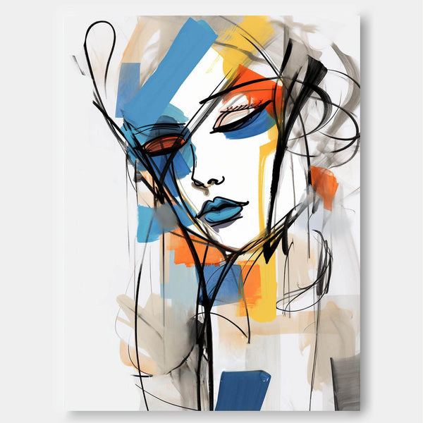 Abstract Lines Character Painting Framed Artwork Large Figure Acrylic Painting Original Color Minimalism Wall Art