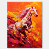 Bright Red Horse Oil Painting Modern Red background Texture Animal Oil Painting Impressionist Horse Wall Art Living Room Decor