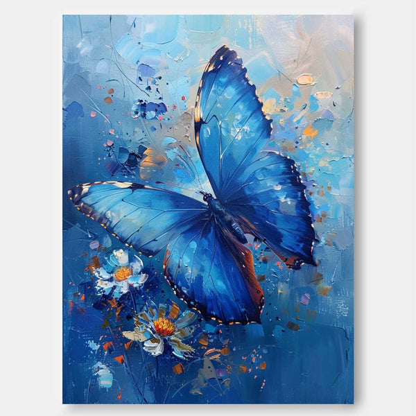 Impressionist Butterfly Wall Art Blue Oil Painting Modern Texture Oil Painting Original Artwork Decor