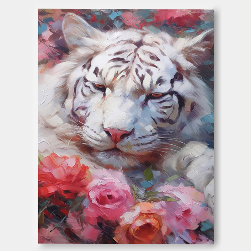 Modern Abstract White Tiger Canvas Oil Painting Original Tiger Canvas Wall Art Texture Modern Animal Oil Painting Home Decor