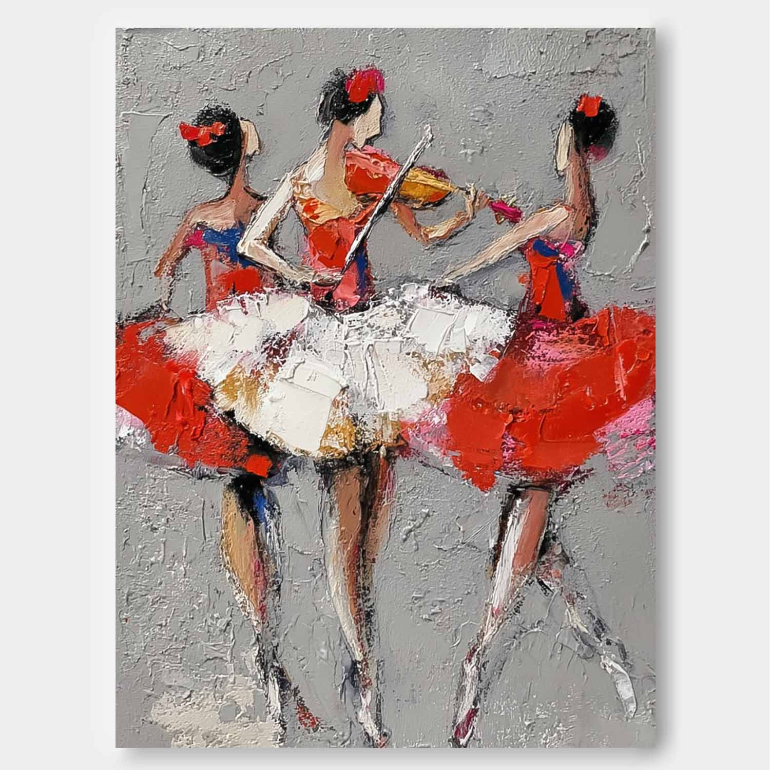 Abstract Lady Wall Art Framed Large Ballet Girl Artwork Original Sisters Acrylic Painting Canvas