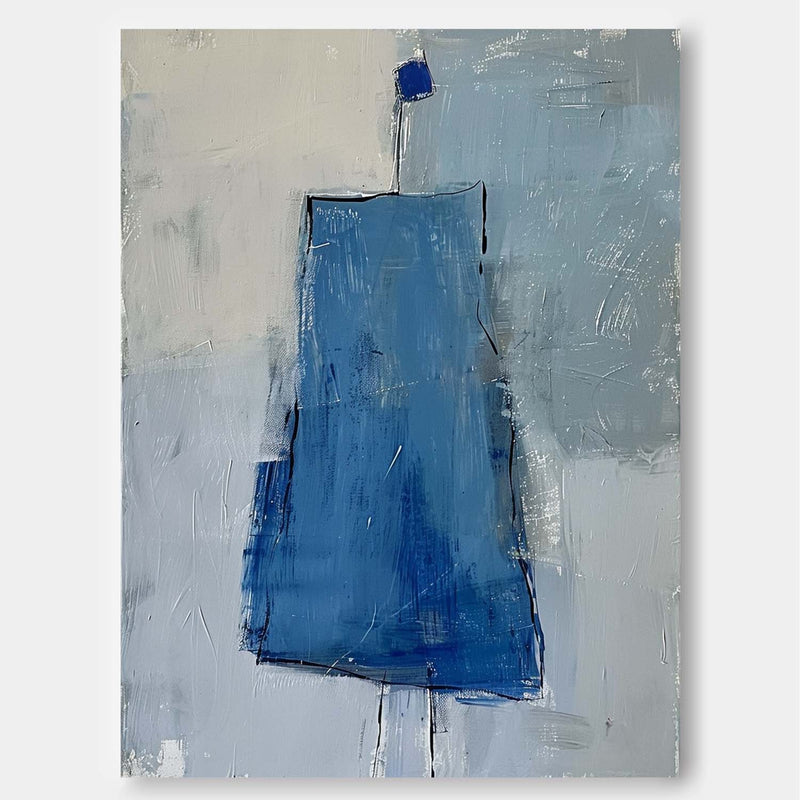 Abstract Aesthetic Canvas Oil Painting Large Vintage Blue Skirt Wall Art Original Minimalist Artwork