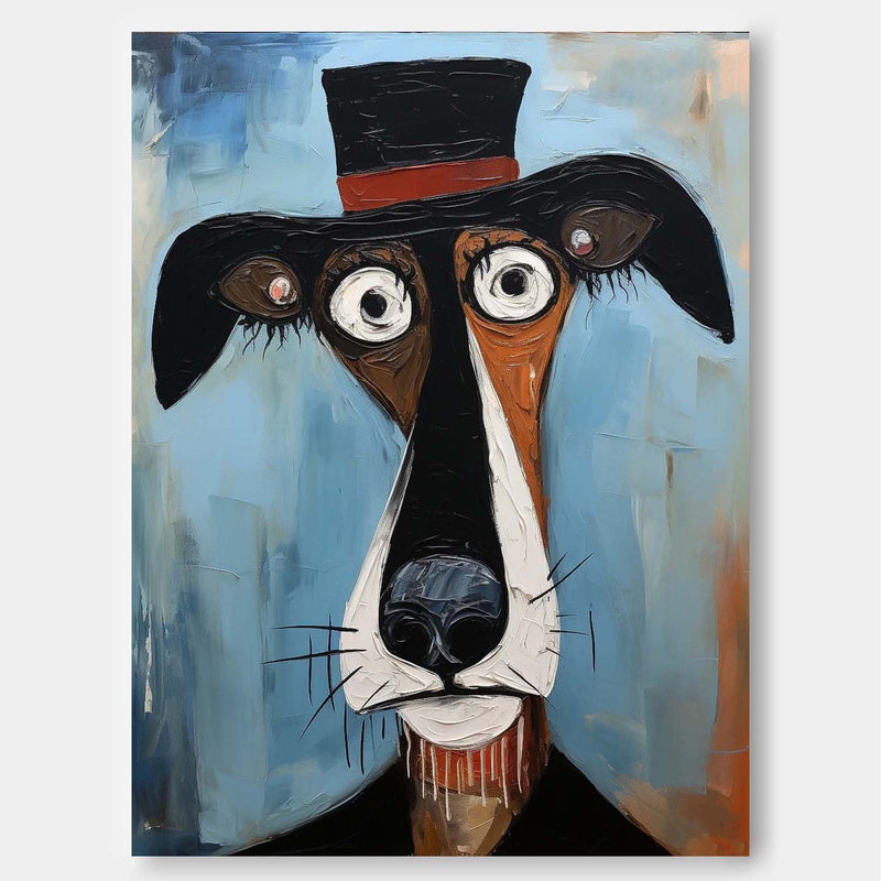 Puppy In A Hat Large Artwork Abstract Cute Dog Acrylic Painting Color Modern Oil Painting Home Decor