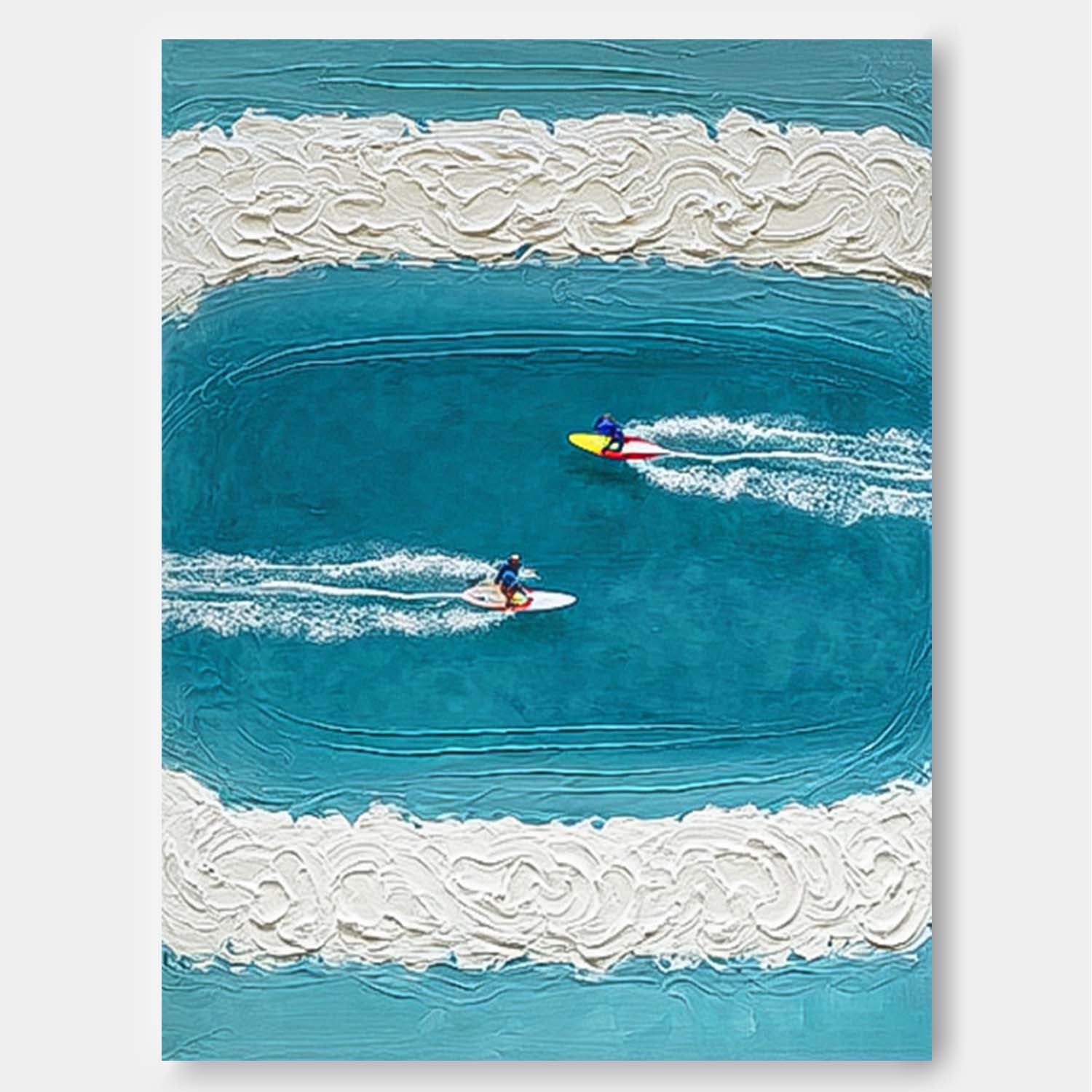 Abstract Surfer Landscape Blue Ocean Wall Art Minimalist Surfing Art Contemporary Ocean Painting Decor