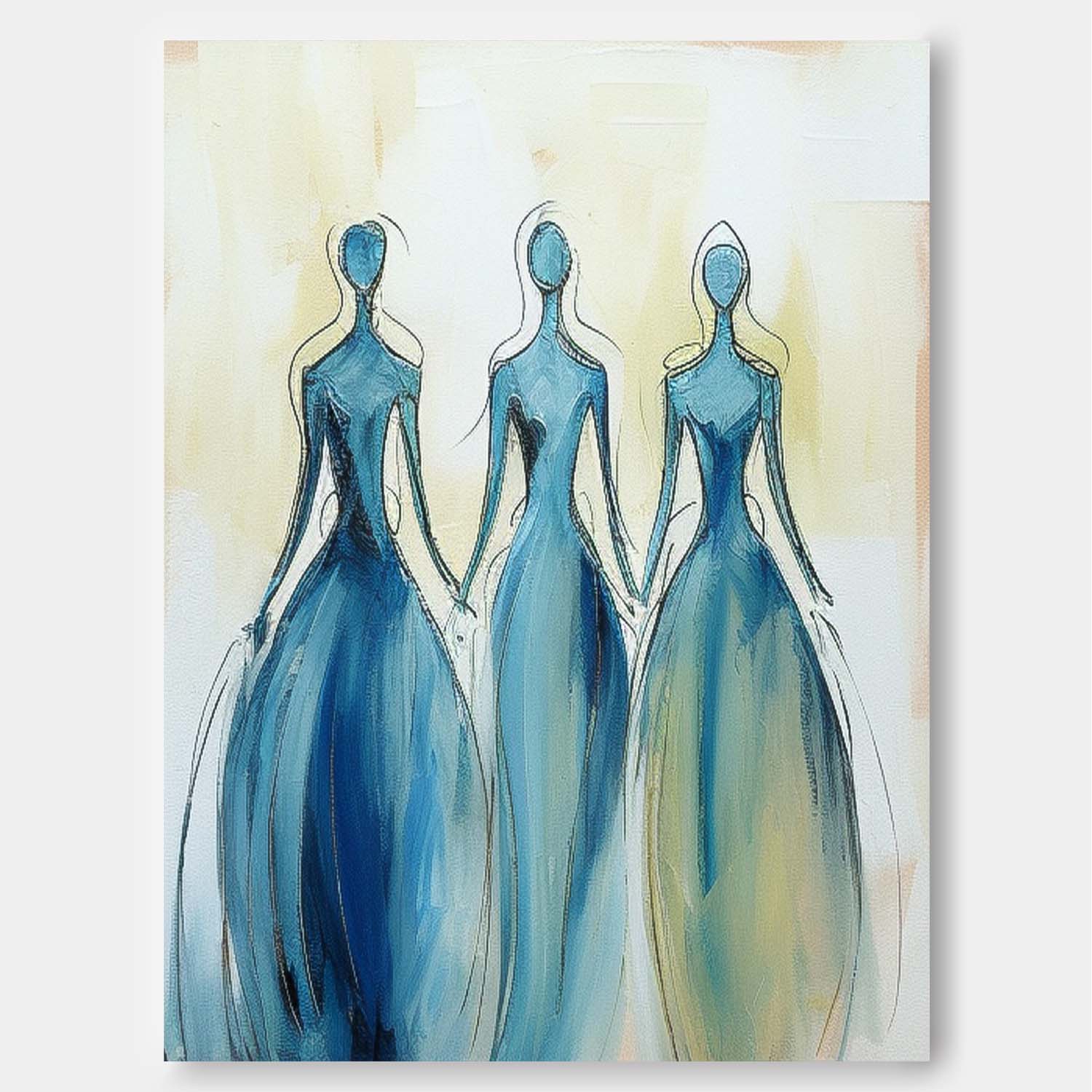 Modern Blue Minimal Abstract Painting Figure Neutral Wall Decor Line Contemporary Gallery Wall Art