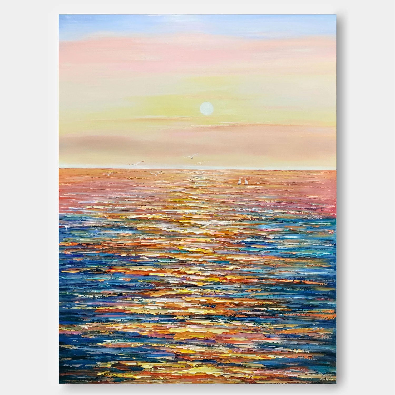 Abstract Sunset Modern Wall Art Acrylic Painting Large Texture Sea Surface Landscape Oil Painting Home Decor