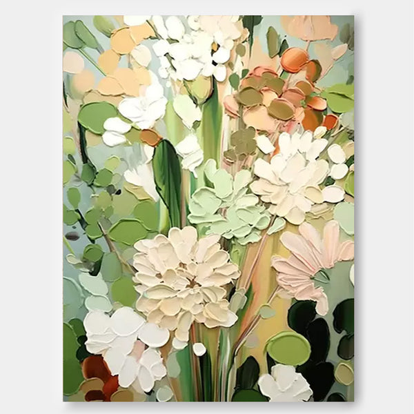 Bright Green Floral Acrylic Painting Original Flower Wall Art Large Textured Modern Floral Oil Painting On Canvas Home Decor