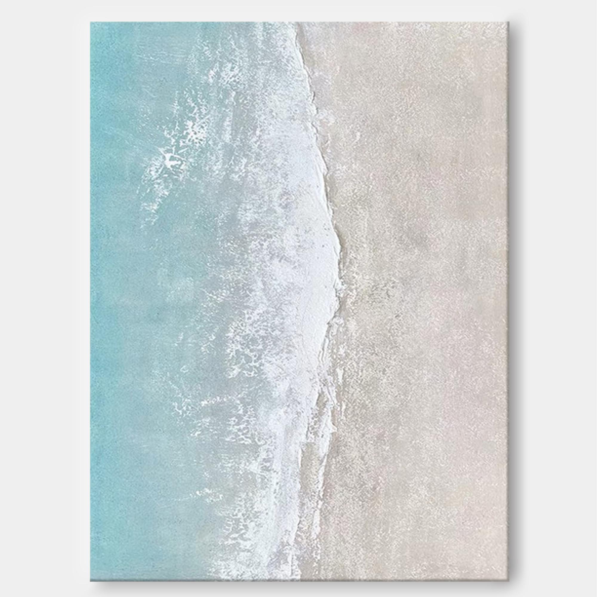 Abstract Original Beach Oil Painting On Canvas Large Blue Ocean Wall Art Seascape Painting Living room Wall Decor