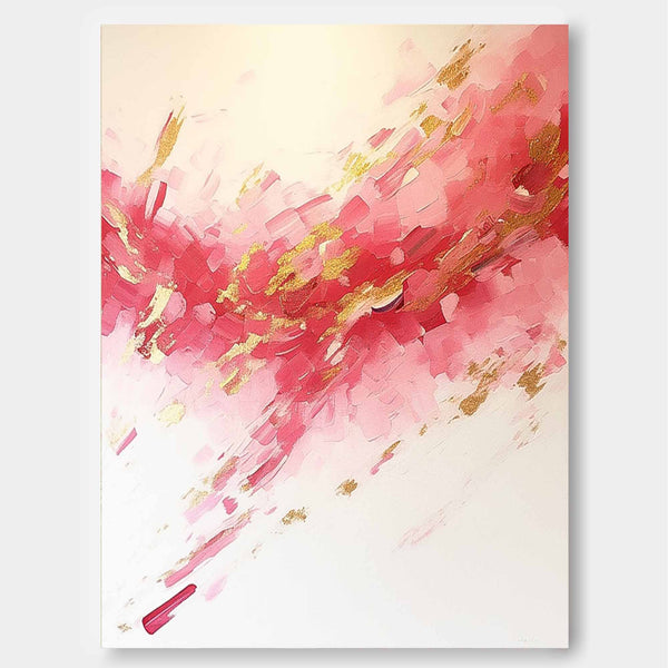 Large Pink Modern Acrylic Painting On Canvas Gold Texture Abstract Oil Painting High Quality Original Artwork