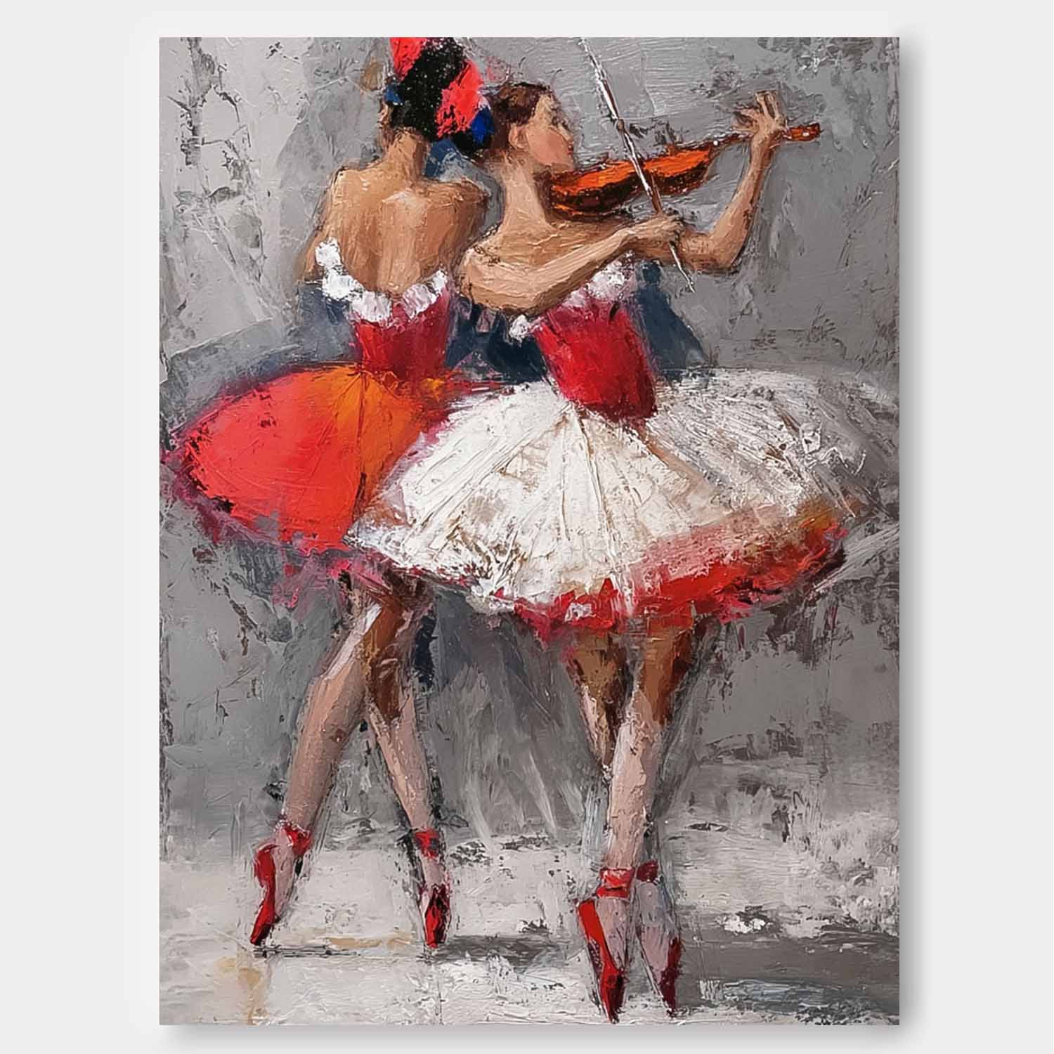 Original Sisters Acrylic Painting Canvas Abstract Lady Wall Art Framed Large Ballet Girl Artwork