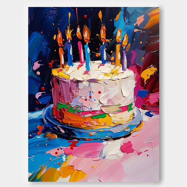 Big Original Artwork Abstract Still Life Painting On Canvas Colorful Cream Cake Acrylic Painting Birthday Gift