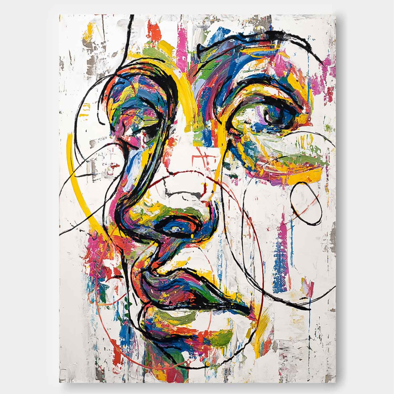 Large People Wall Art Color Abstract Side Face Oil Painting Canvas Original Facial Features Artwork