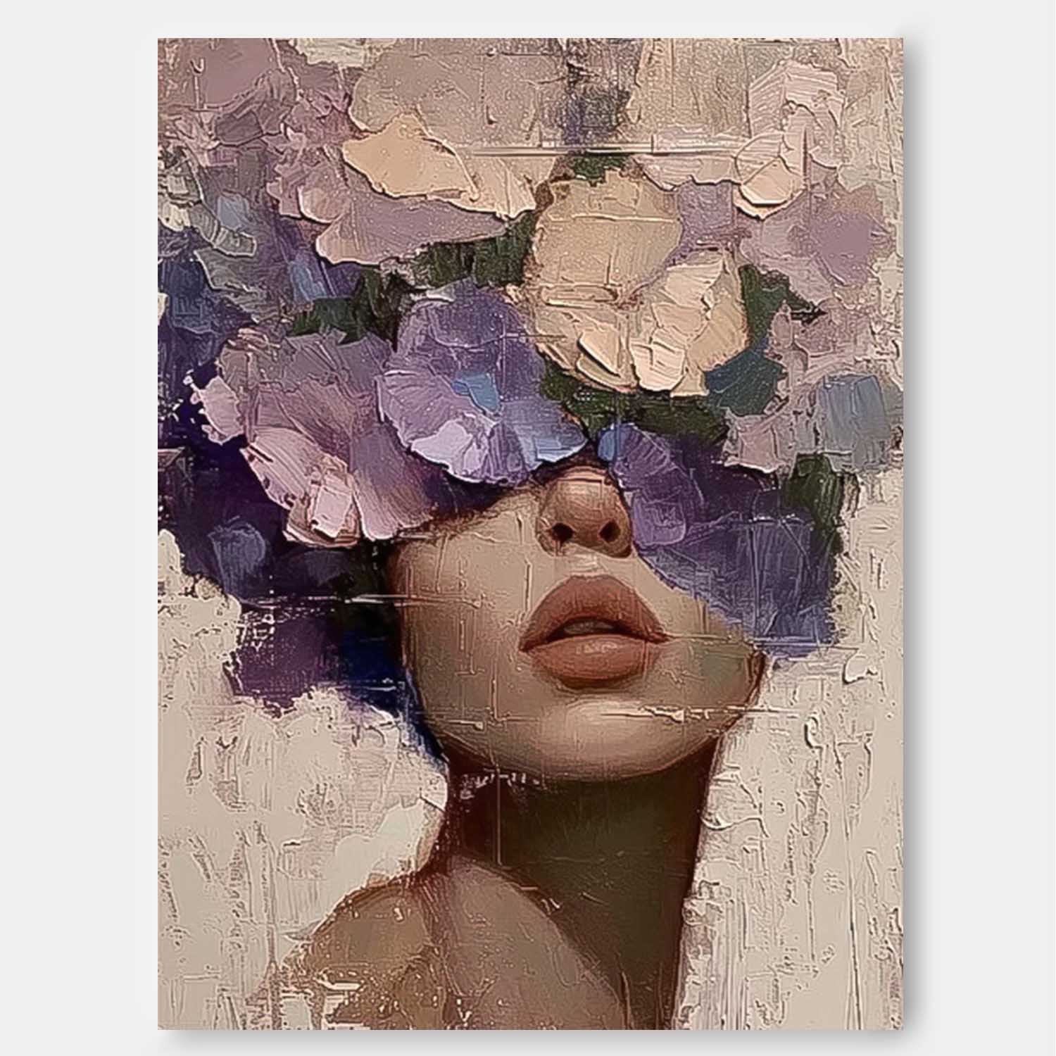 Beautiful Flower Woman Painting Texture Flower Girl Canvas Art Large Contemporary Figurative Art