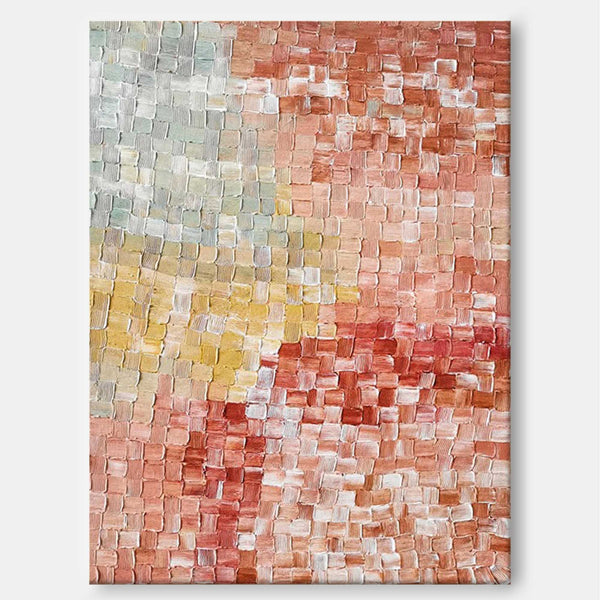 Abstract Red Textured Block Oil Painting on Canvas Large Original Modern Pink Acrylic Painting Colorful Wall Art Living Room Home Decor