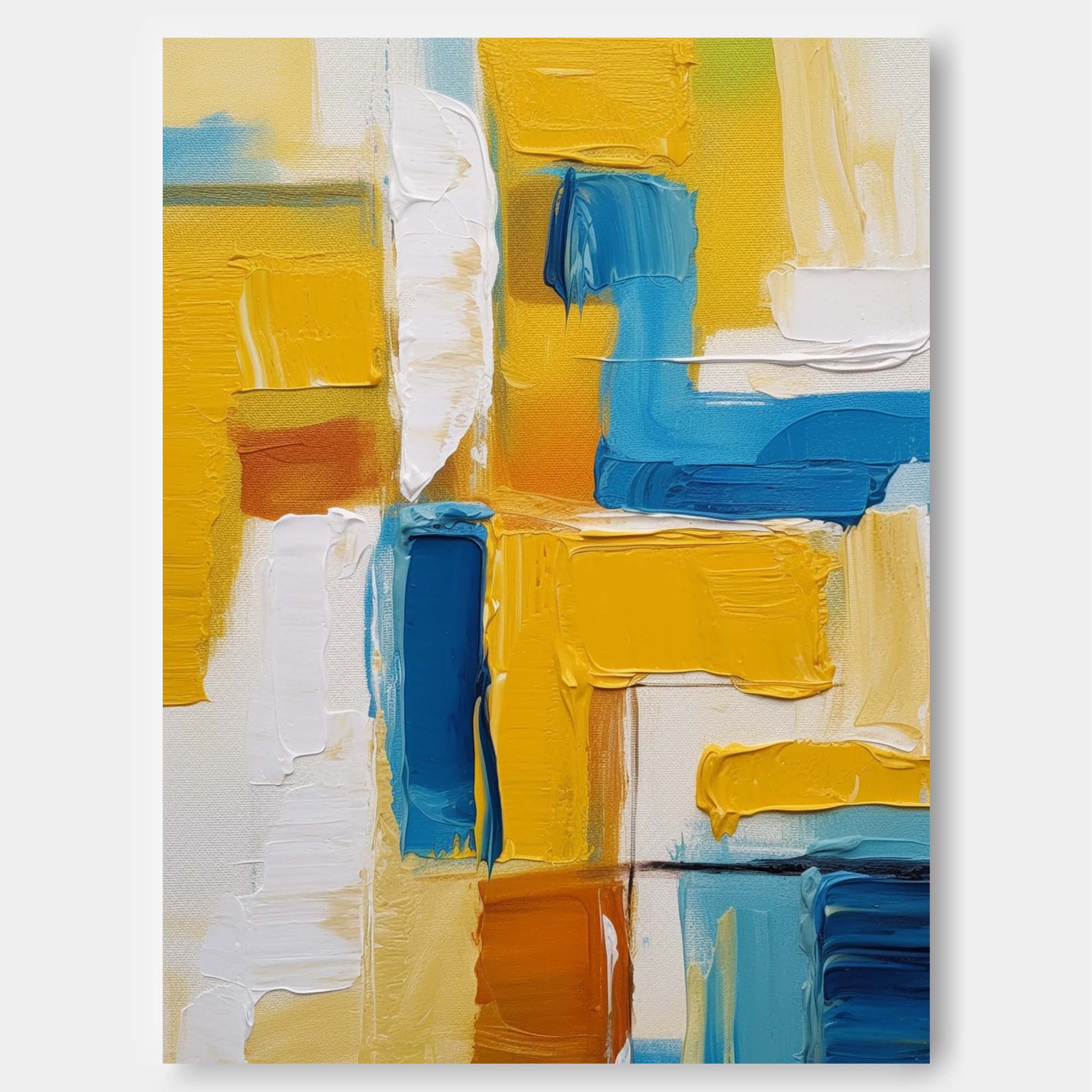 Vibrant Yellow and Blue Acrylic Painting Large Modern Abstract Wall Art Original Geometric Canvas Oil Painting Home Decor