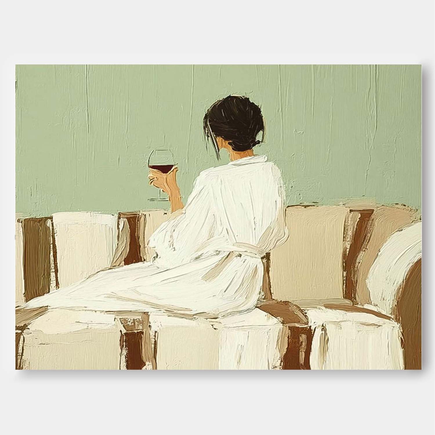 Abstract Lady Painting Canvas Figure Artwork Framed Original Wearing A Bathrobe Woman Wall Art