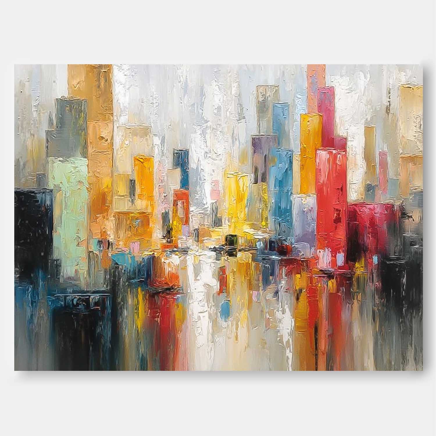 Modern Colorful Artwork Abstract City Oil Painting Texture Acrylic painting Original Wall Art Home Decor
