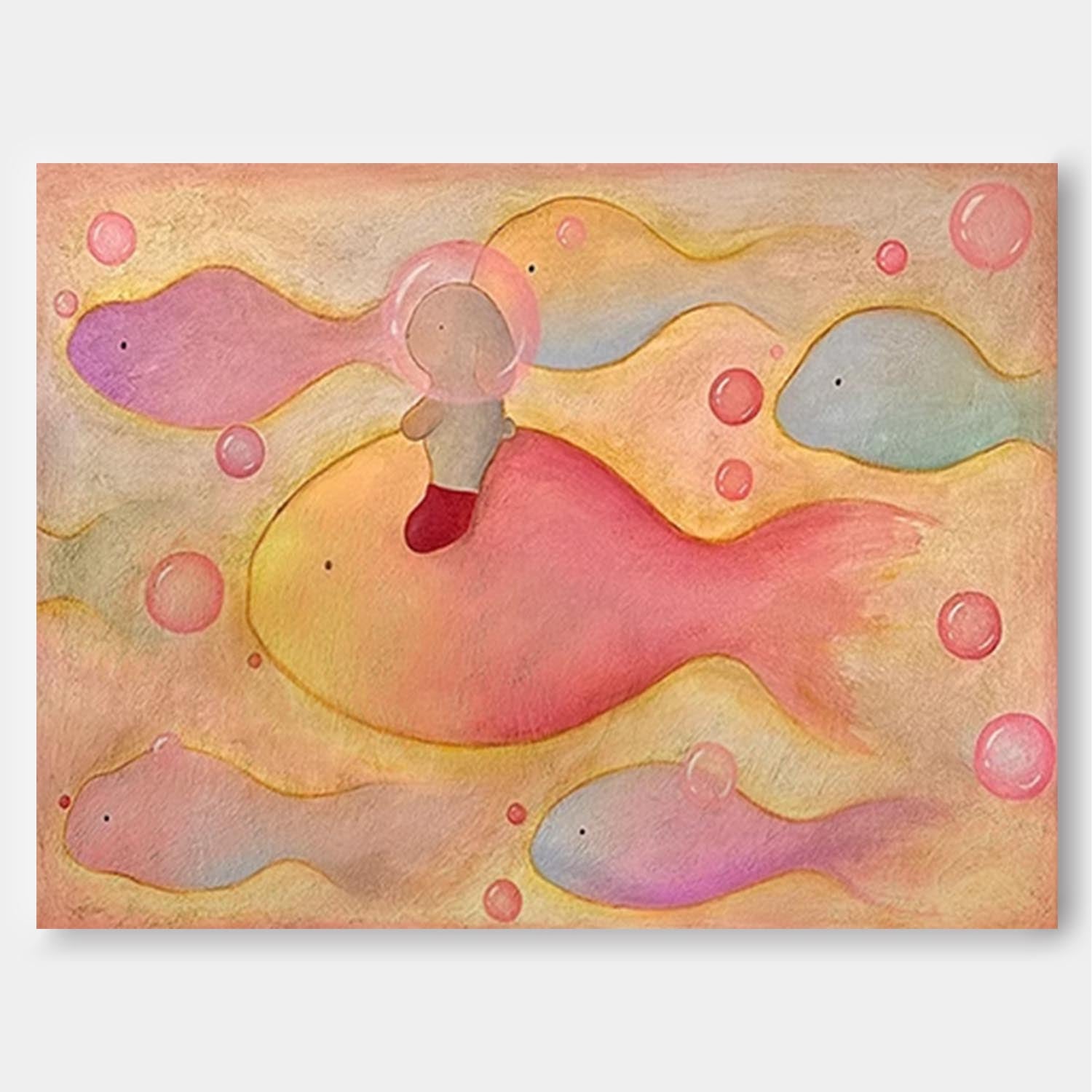 Modern Abstract Animal Oil Painting On Canvas Cute Fish Painting Wall Art Living Room Decor