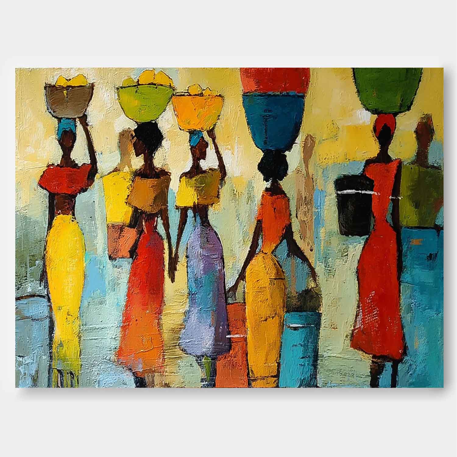Large Artwork Framed Modern Colorful Figure Acrylic Painting Original Women In Traditional Dress Wall Art