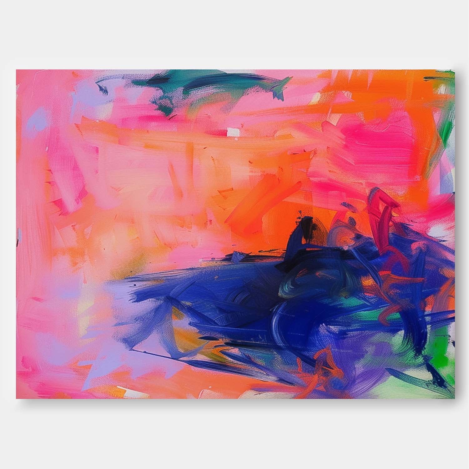 Abstract Expressionist Oil Painting Bold Color Blocking Wall Art Original Canvas For Contemporary Home Decor