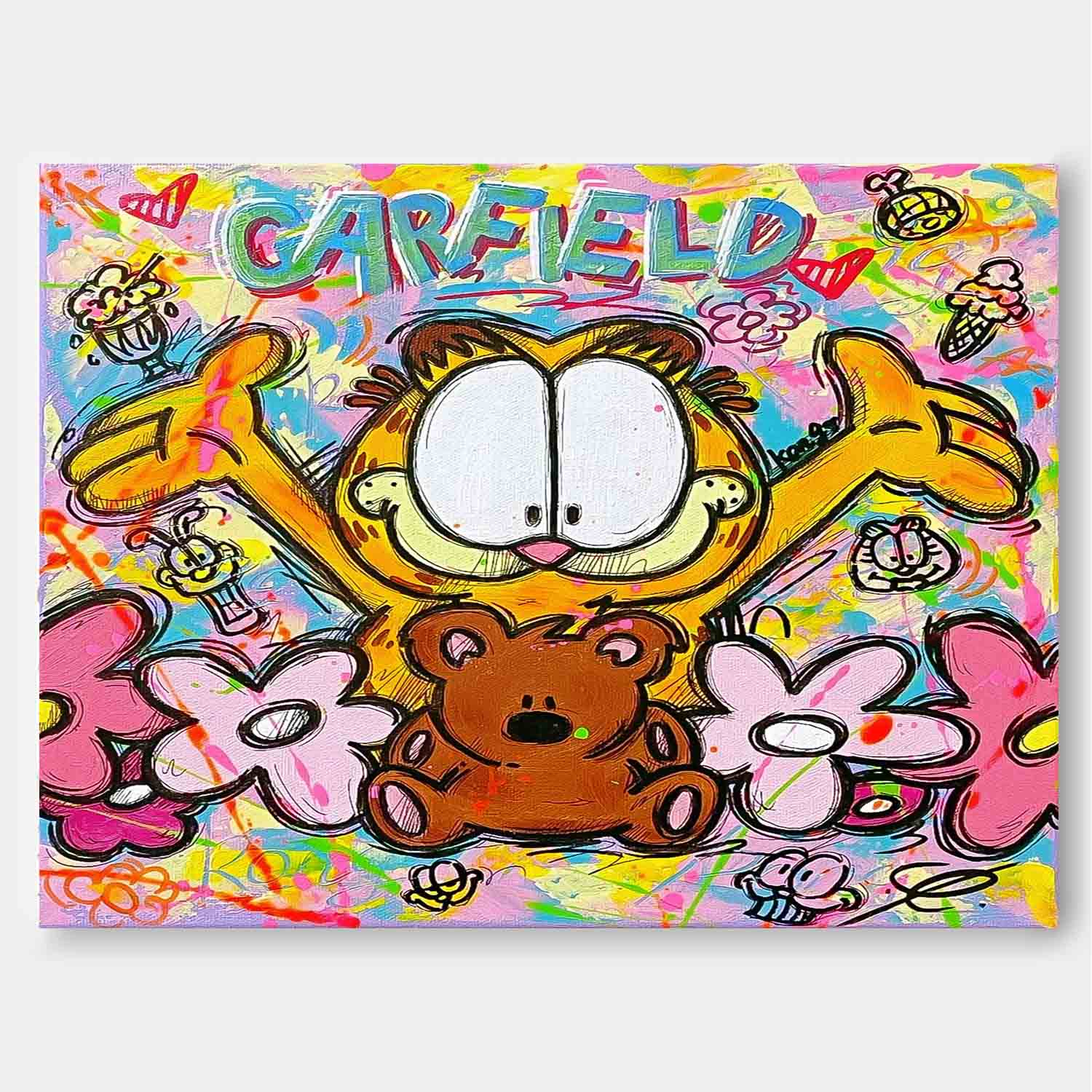 Modern Abstract Animal Oil Painting On Canvas Cute Garfield Painting Wall Art Living Room Decor