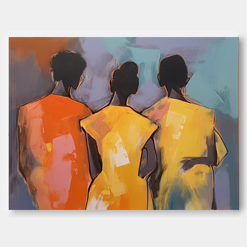 Large Three People's Backs Wall Art Abstract Oil Painting Original Human Artwork For Living Room