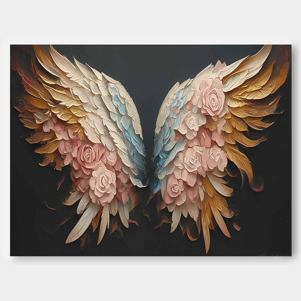 Big Wing Flower Boho Artwork Original Abstract Angel Wing Oil Painting On Canva For Living Room Decor Gift