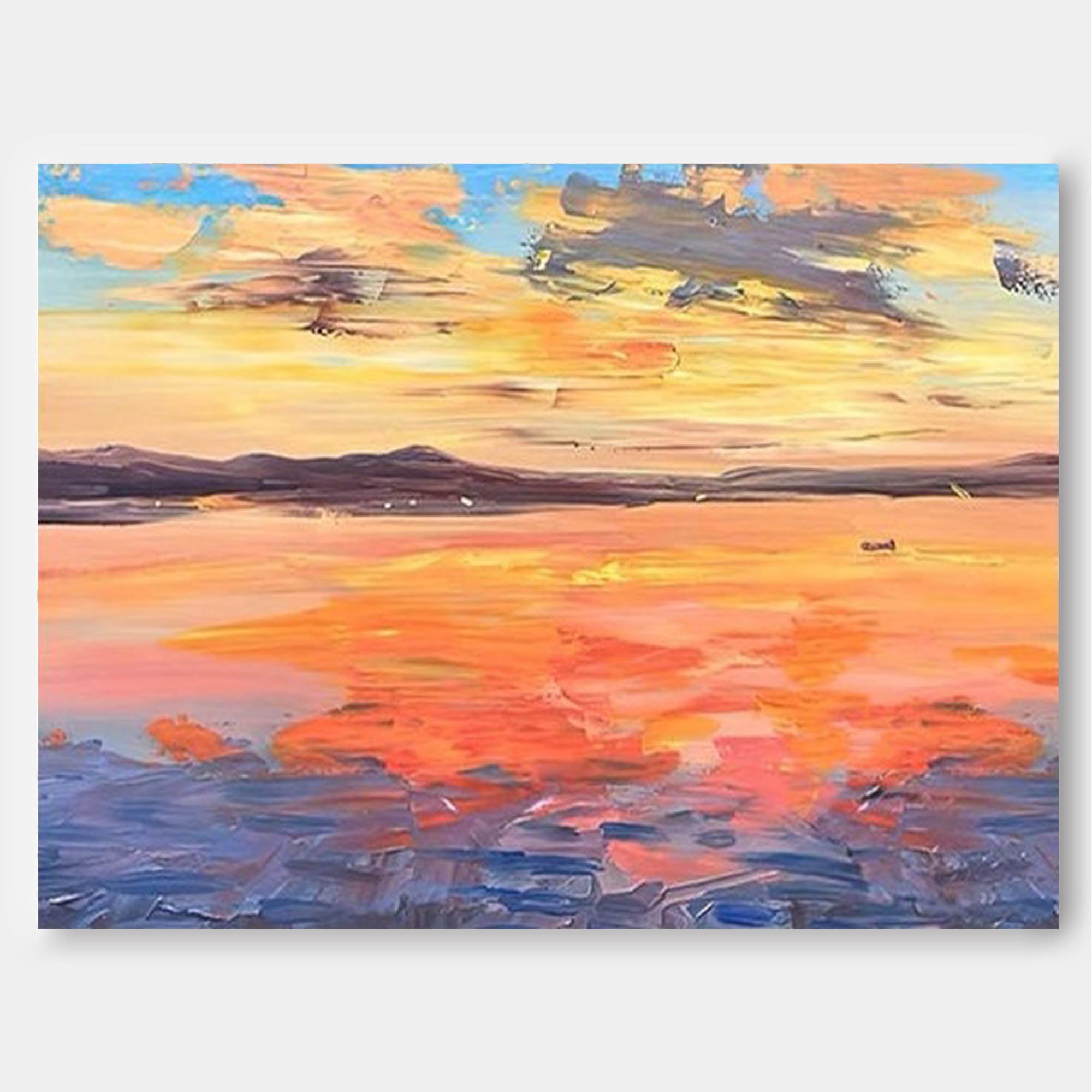 Original Sunset Seascape Oil Painting On Canvas Large Wall Art Abstract Yellow Ocean Landscape Painting Living Room Decor